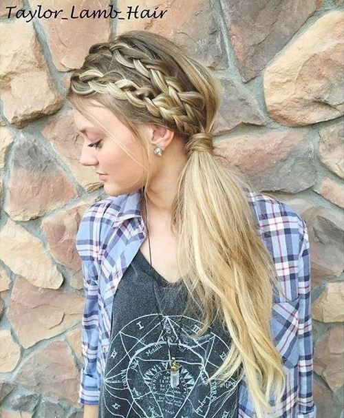 dlho side ponytail with two headband braids