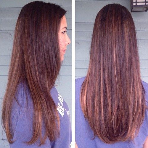 tmavý bron hair with caramel highlights