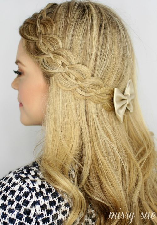 halv up braided hairstyle with lacy braid