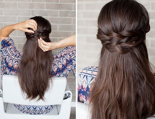 halv up braided hairstyle for thick hair