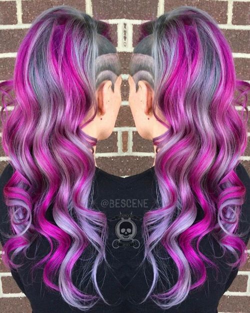 Lång Gray And Purple Hairstyle With Undercut