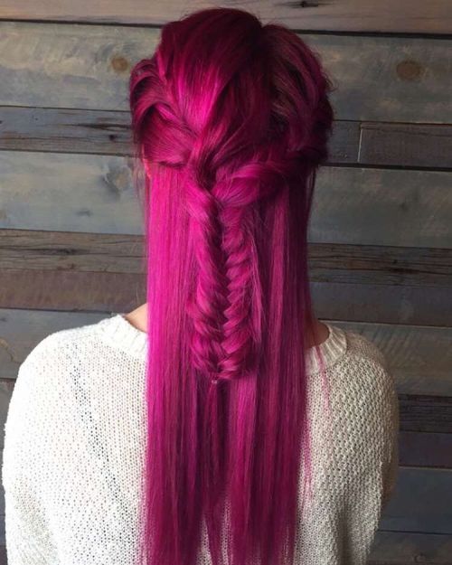 Magenta Hair In Half Up Hairstyle