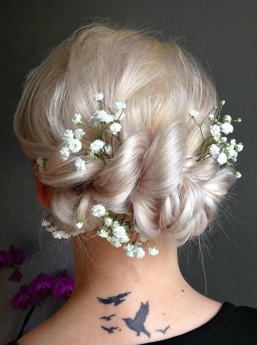 Silver Blonde Updo With Baby'S Breath