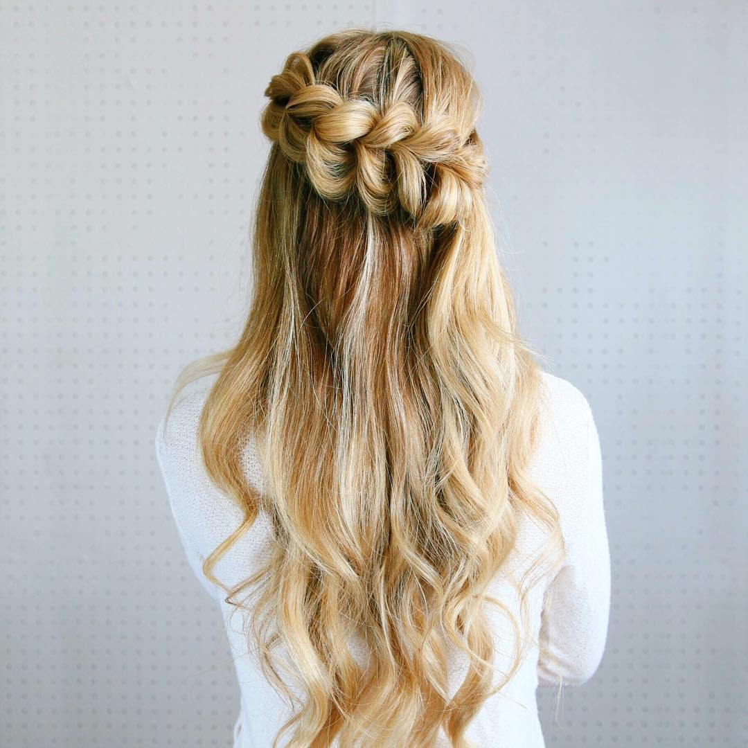 Halv Updo With A Pull Through Braid