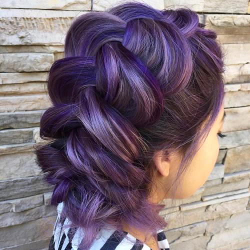 Brun Braided Updo With Violet Highlights