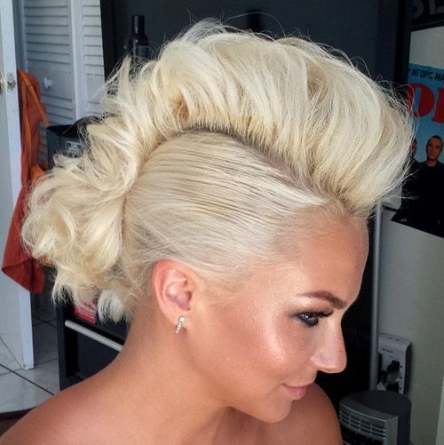 blond curly mohawk updo