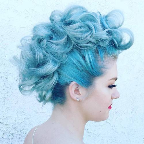 pastell blue curly mohawk updo