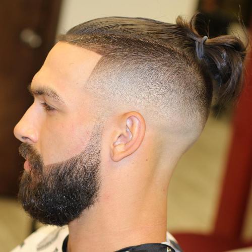Man Bun With Beard And Shaved Sides