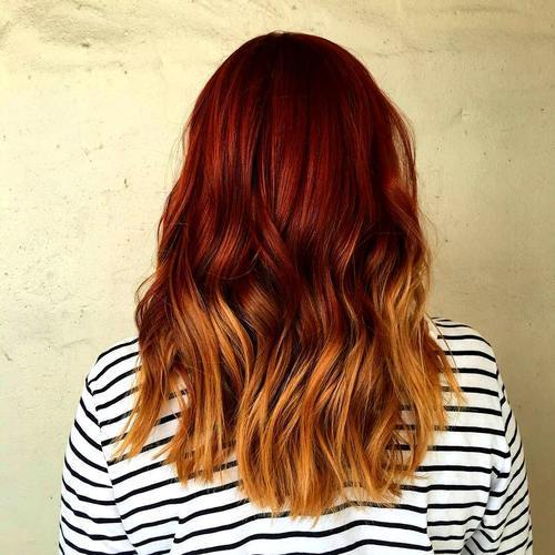 medium red to golden blonde ombre hair