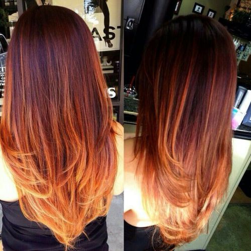 brun to red ombre long hair