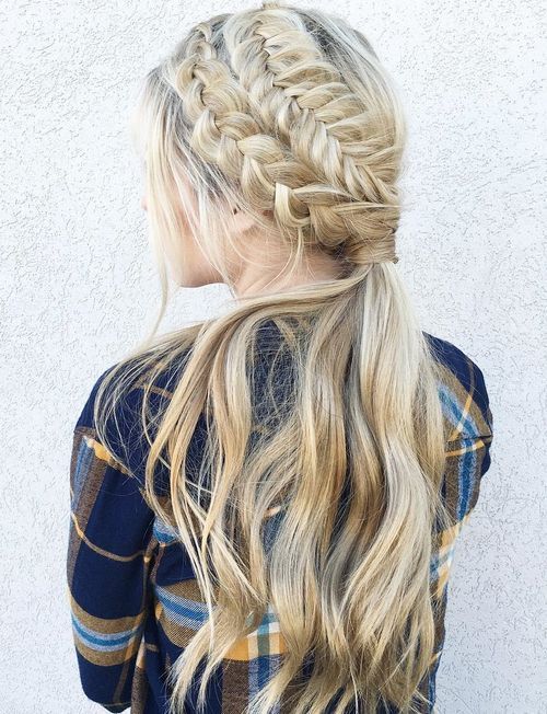 два dutch braids and a low ponytail