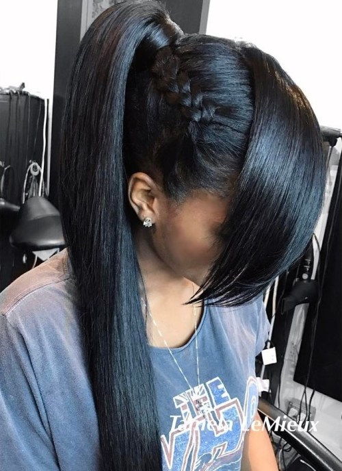 Lung Black Ponytail With Side Braid