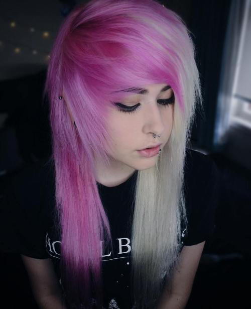 Polovica Blonde Half Pink Emo Hairstyle