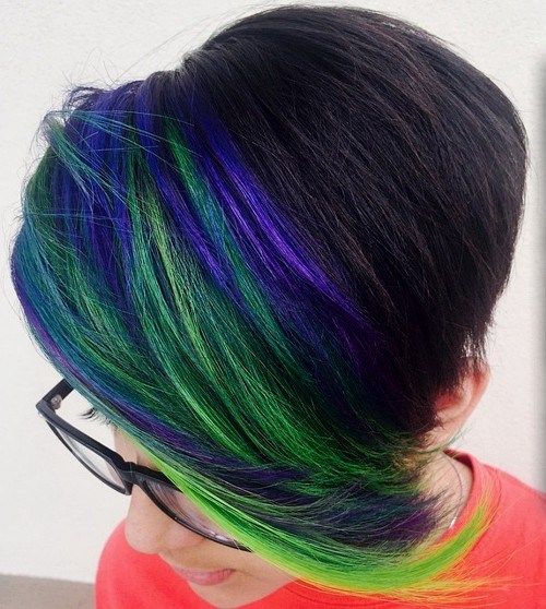 pixie with blue and green bangs