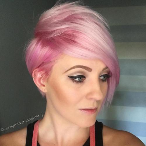 Pastel Pink Pixie With Long Bangs