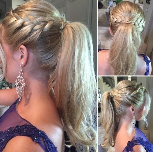 плетеница and ponytail for long blonde hair