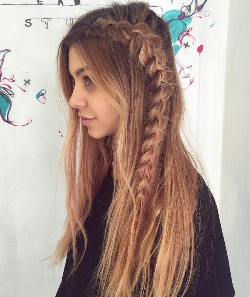 Lung Messy Hairstyle With Side Dutch Braid