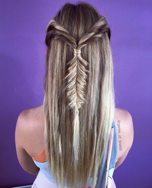 Jumătate Updo With Fishtail Braid For Long Hair