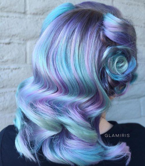 Pastell Blue Hair With Purple Highlights