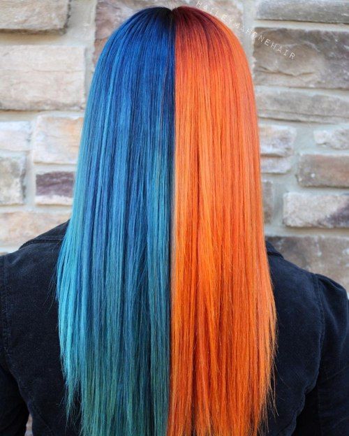 Halv Blue Half Copper Hair Color Idea