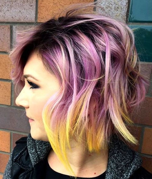 strapatý pastel purple bob with yellow ends