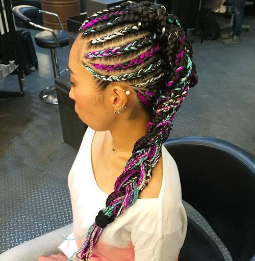 мохавк braid with colorful extensions