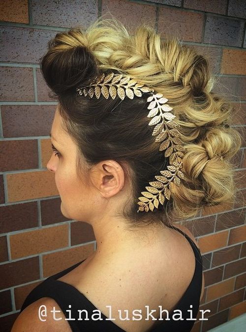 Mohawk updo with messy fishtail braid