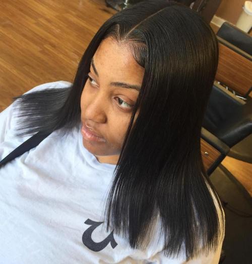 Medium Centre-Parted Sew In Hairstyle
