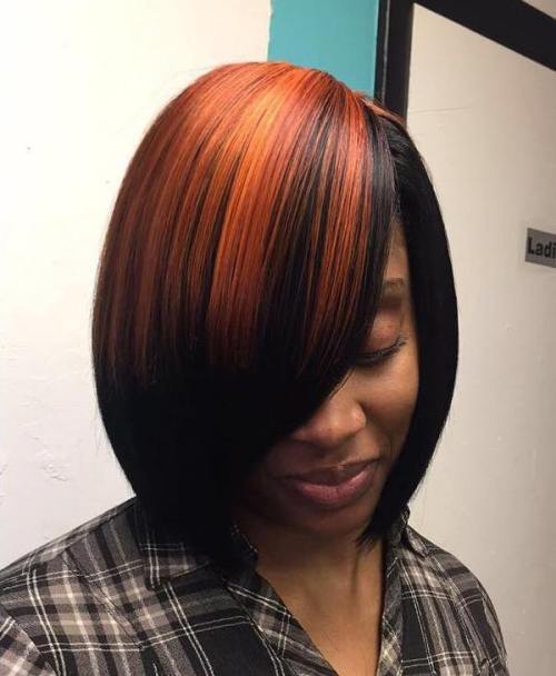 Side-Parted Black And Copper Bob