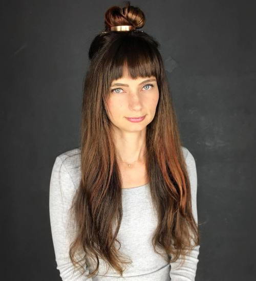 Top Knot Half Updo With Bangs