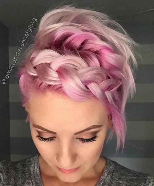 chaotický Braided Pastel Pink Hairstyle