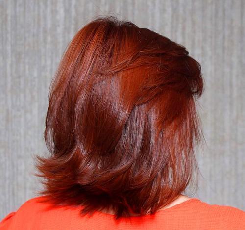 medium layered red haircut