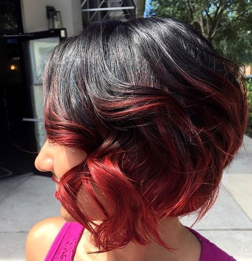 svart bob with red ombre highlights