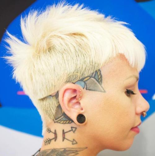 Punk Blonde Pixie With Head Tattoo