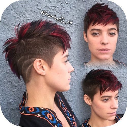taggiga pixie fauxhawk with burgundy highlights