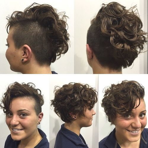 kvinnor's short curly hairstyle with side undercut