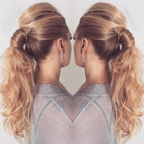 elegant into messy pony with a bouffant