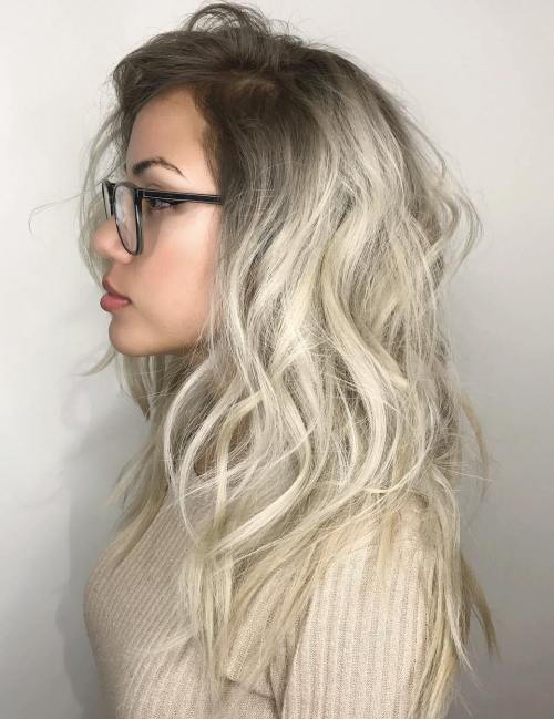 Messy Silver Hair With Brown Roots