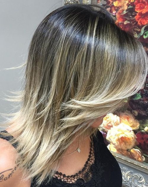 равно layered hairstyle with ombre highlights