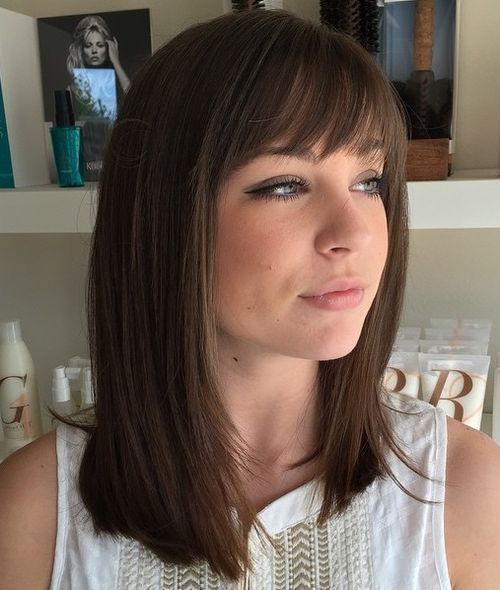 naravnost medium-length brunette hairstyle with bangs