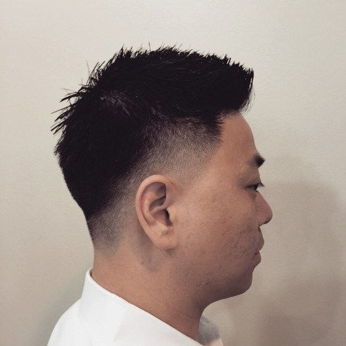 Азијат men spiky cut with temple and nape fade