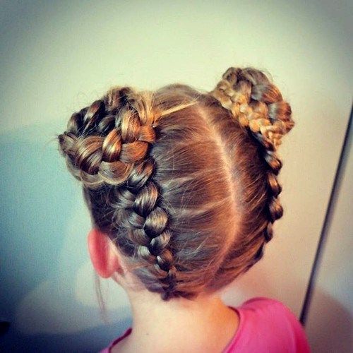 pletenice and buns little girls hairstyle