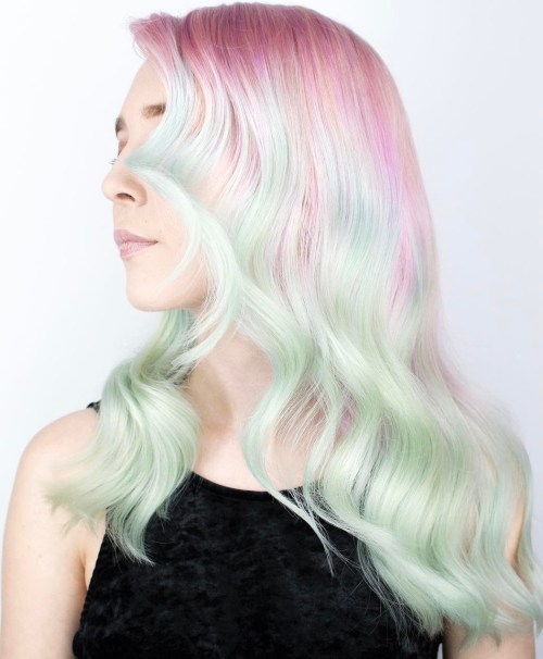 Ljus Pastel Pink To Teal Ombre Hair