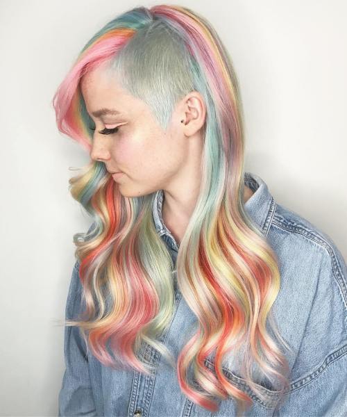 Lång Pastel Rainbow Hair With Side Undercut
