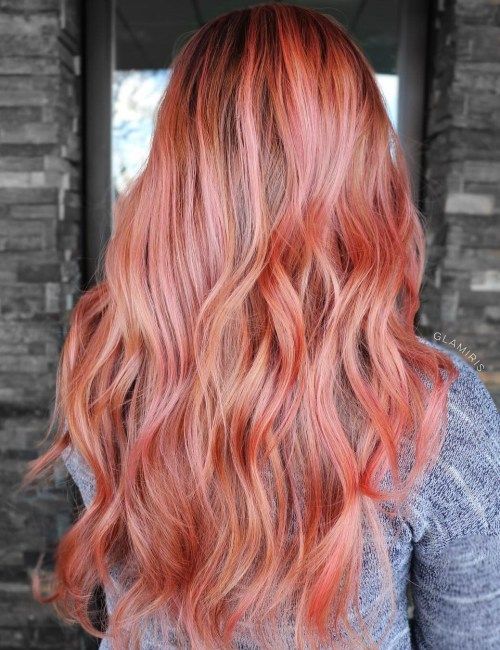 Röd And Pastel Pink Balayage Hair