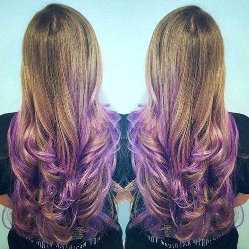 brun to lavender ombre for long hair