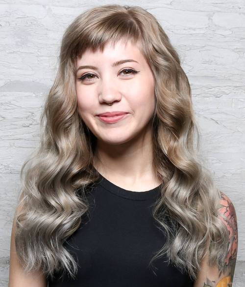 Lång Wavy Light Brown To Silver Ombre Hair