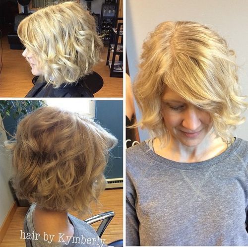 Blond wavy bob with side bangs