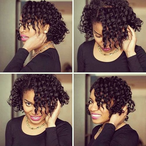 Sida parted curly hairstyle for black women