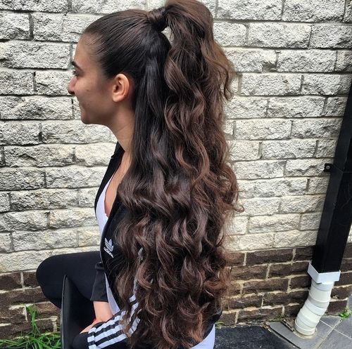lung curly half pony hairstyle